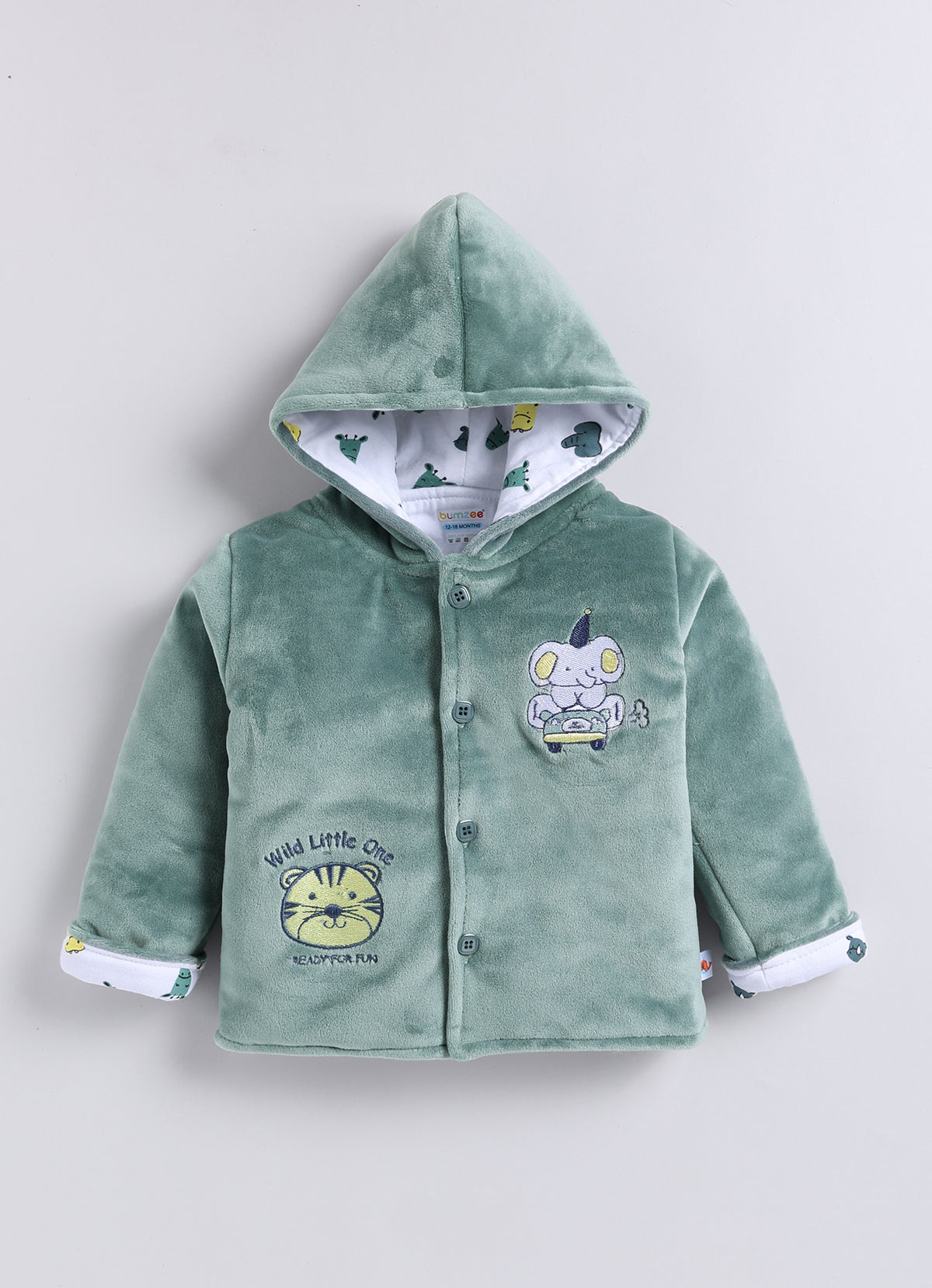 Bumzee Green Embroidered Winter Set, Full Sleeves, Velvet, Hooded (Style Peb11699)