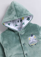 Bumzee Green Embroidered Winter Set, Full Sleeves, Velvet, Hooded (Style Peb11699)