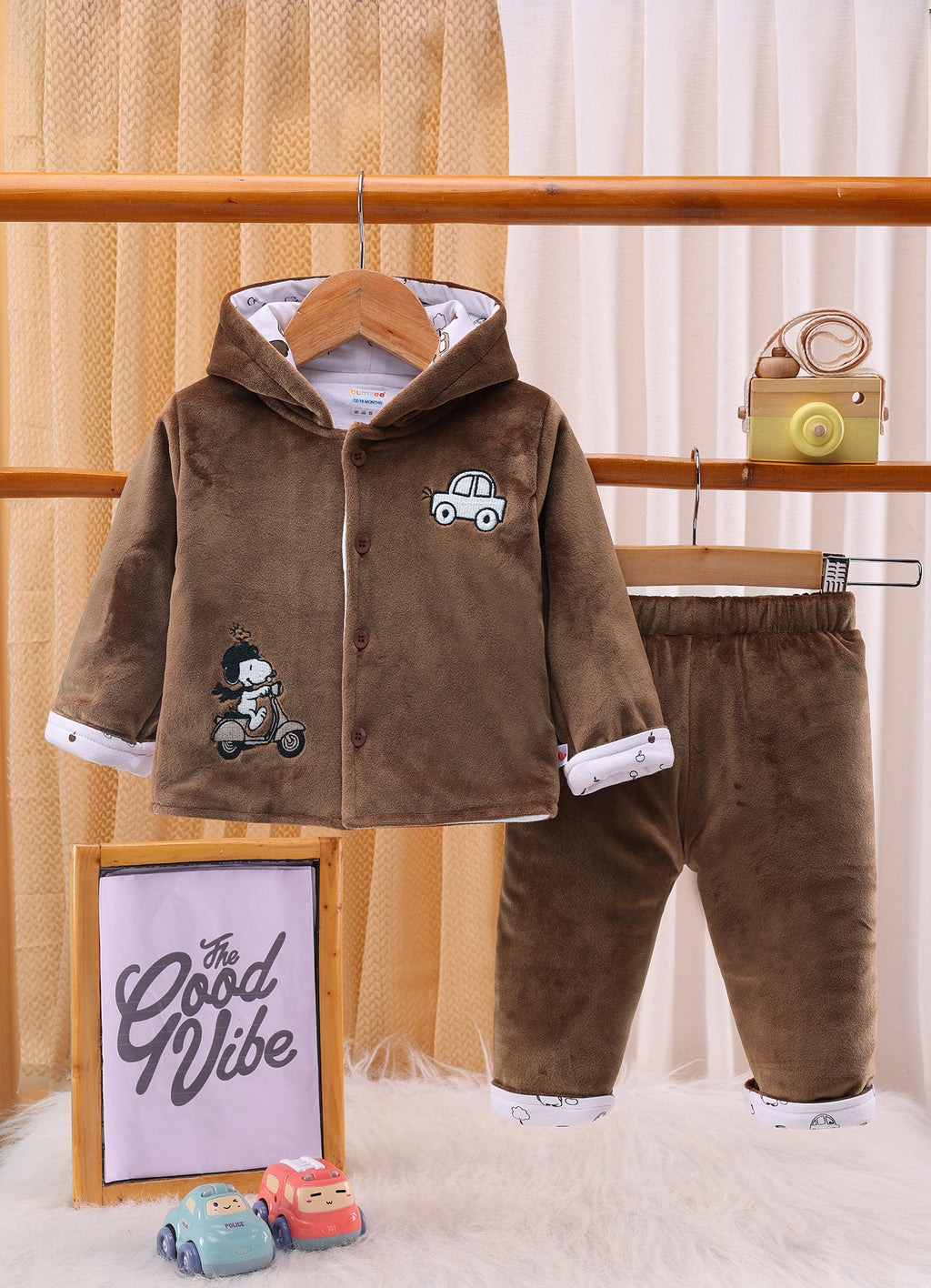 Bumzee Brown Embroidered Winter Set, Full Sleeves, Velvet
