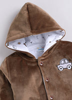 Bumzee Brown Embroidered Winter Set, Full Sleeves, Velvet