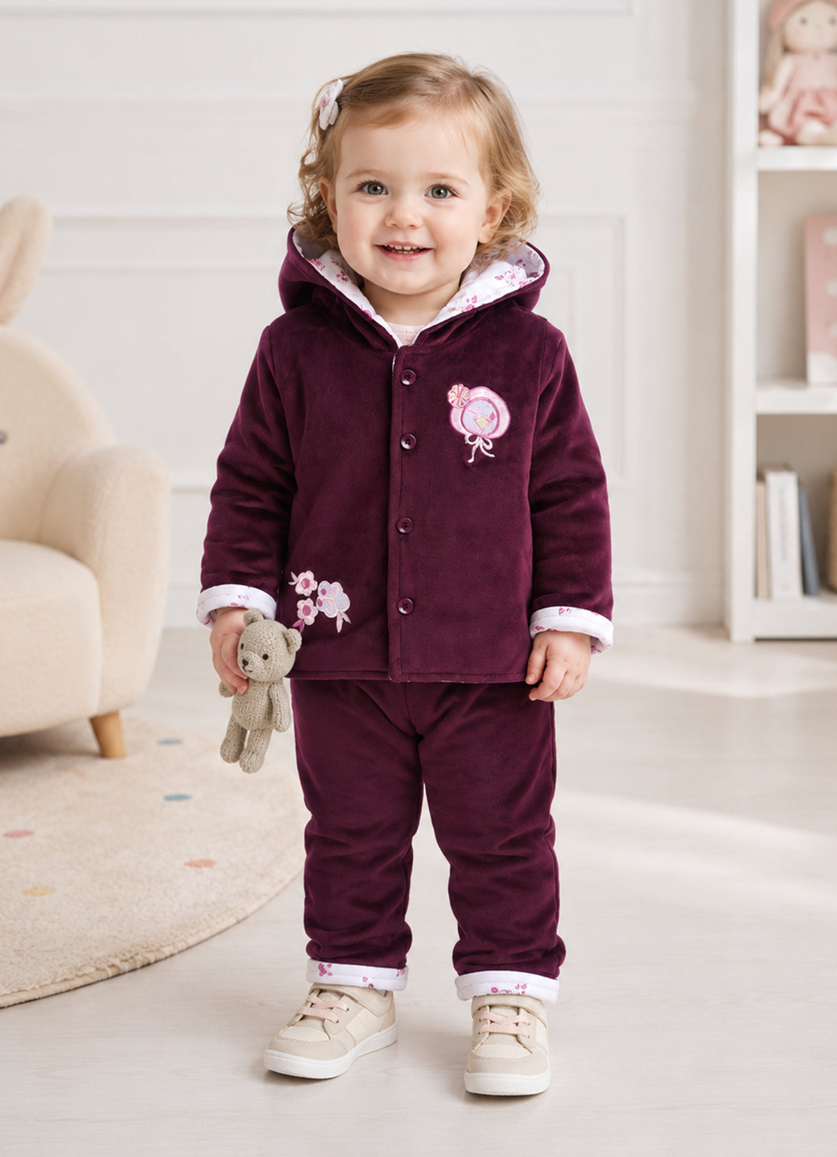 Bumzee Wine Embroidered Winter Set, Full Sleeves, Velvet