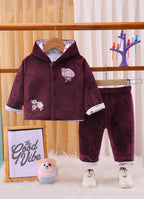 Bumzee Wine Embroidered Winter Set, Full Sleeves, Velvet