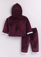 Bumzee Wine Embroidered Winter Set, Full Sleeves, Velvet