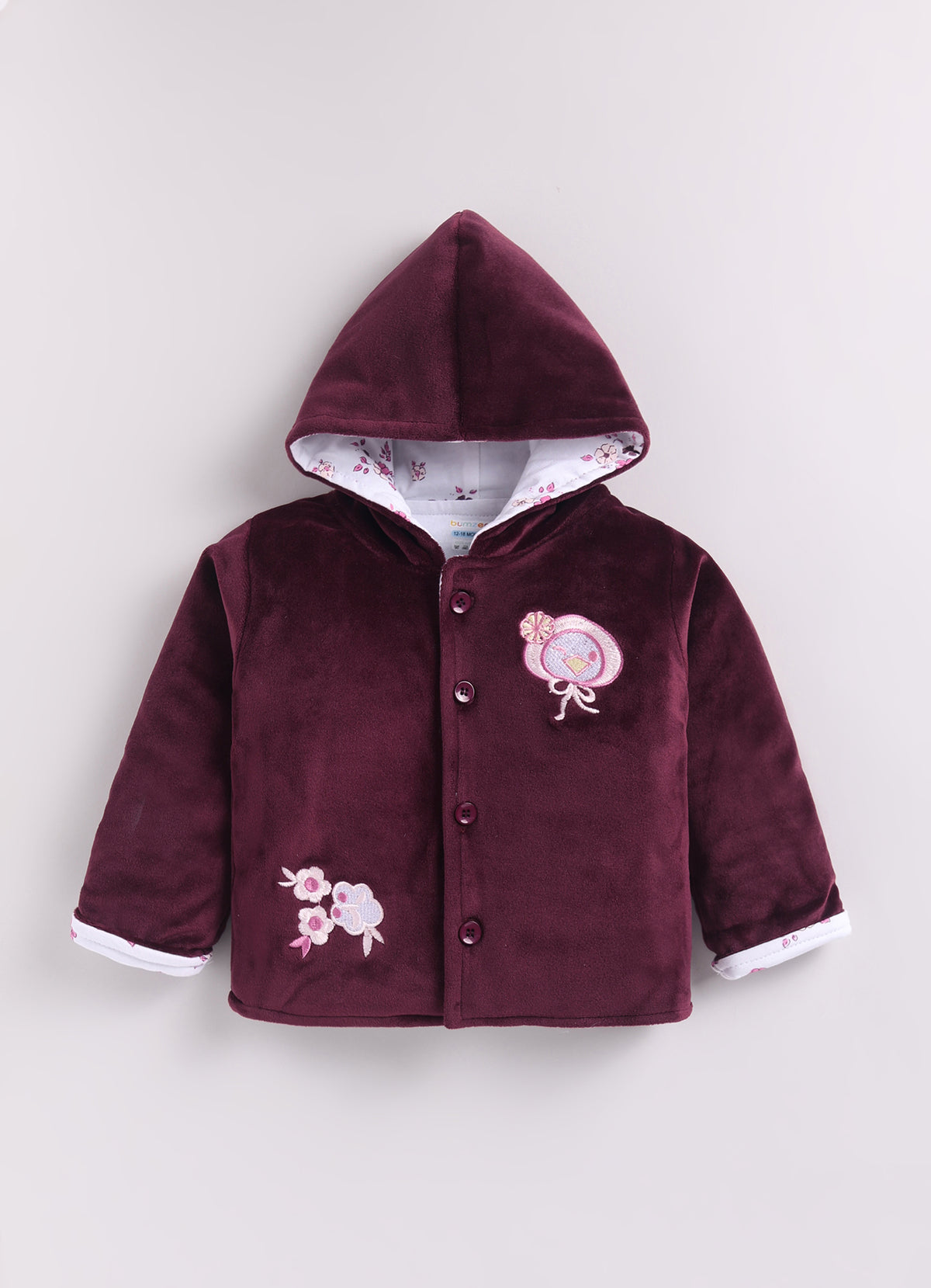 Bumzee Wine Embroidered Winter Set, Full Sleeves, Velvet