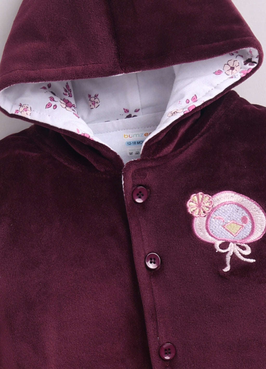 Bumzee Wine Embroidered Winter Set, Full Sleeves, Velvet