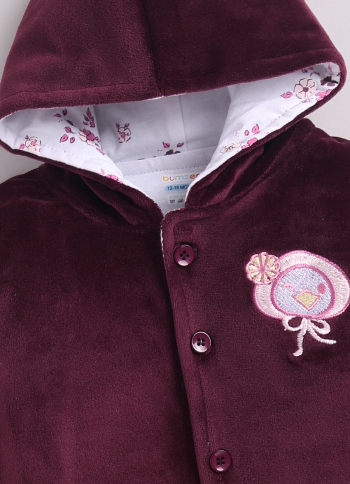 Bumzee Wine Embroidered Winter Set, Full Sleeves, Velvet