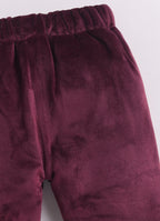 Bumzee Wine Embroidered Winter Set, Full Sleeves, Velvet