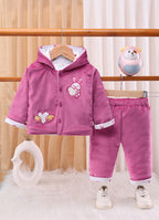 Bumzee Pink Embroidered Winter Set, Full Sleeves, Velvet