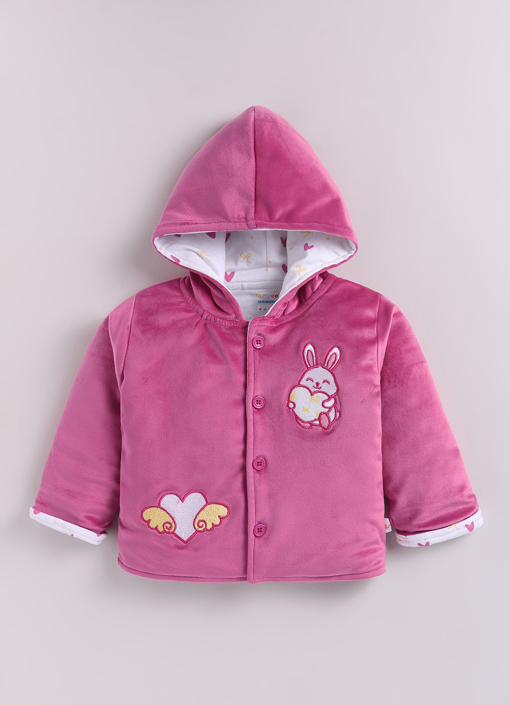 Bumzee Pink Embroidered Winter Set, Full Sleeves, Velvet