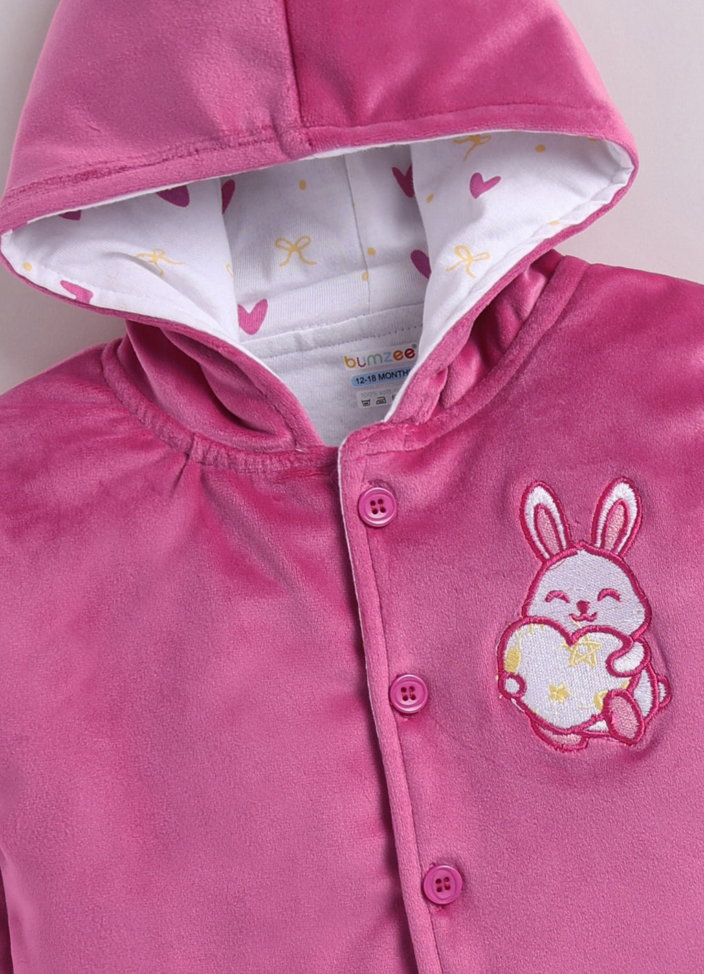Bumzee Pink Embroidered Winter Set, Full Sleeves, Velvet