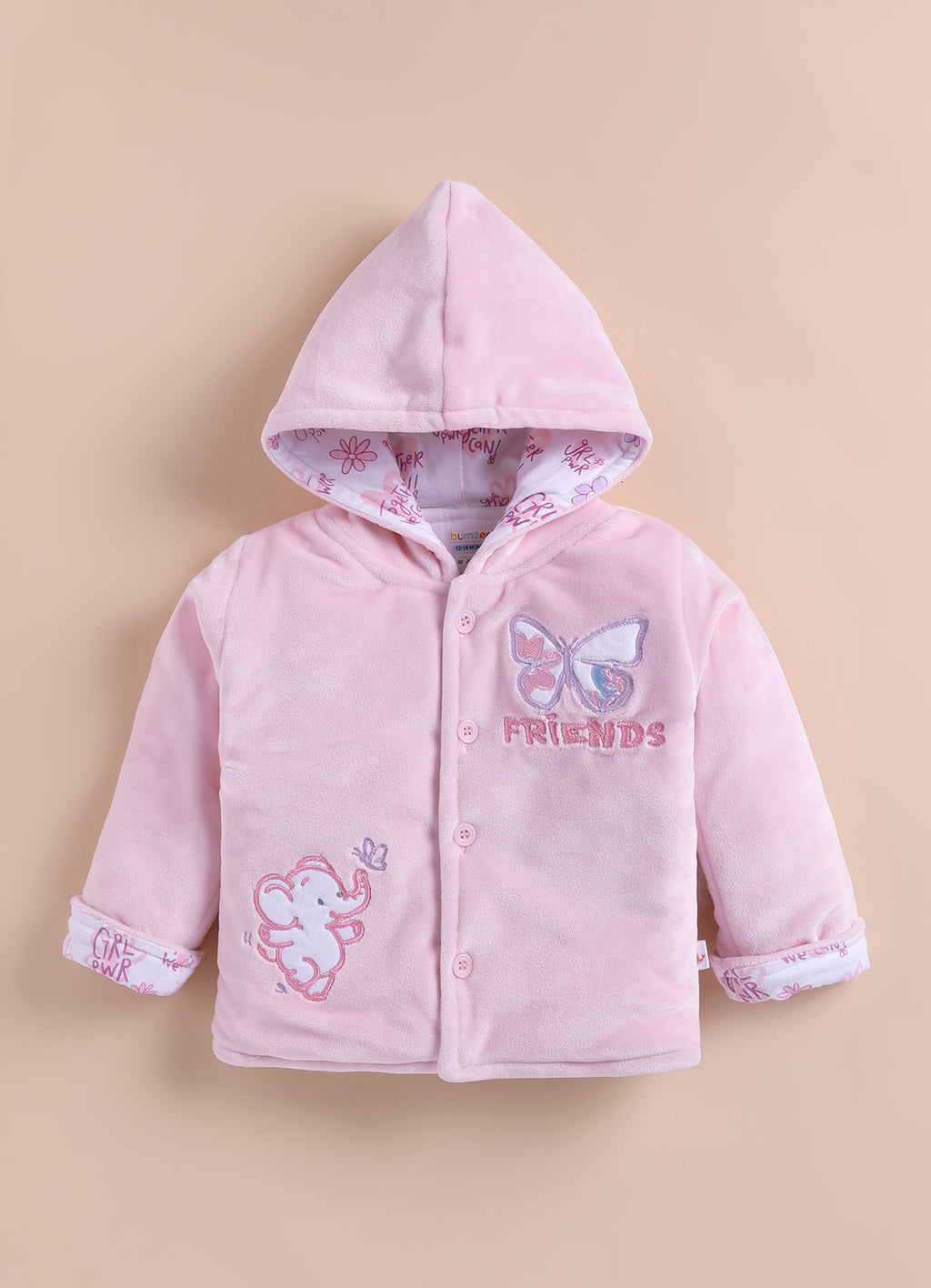 Bumzee Baby Pink Embroidered Winter Set, Full Sleeves, Velvet