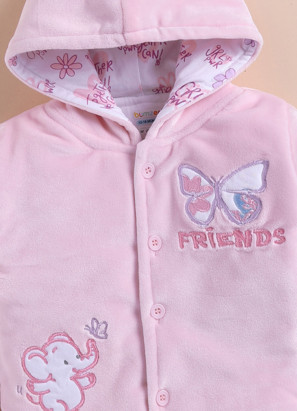 Bumzee Baby Pink Embroidered Winter Set, Full Sleeves, Velvet