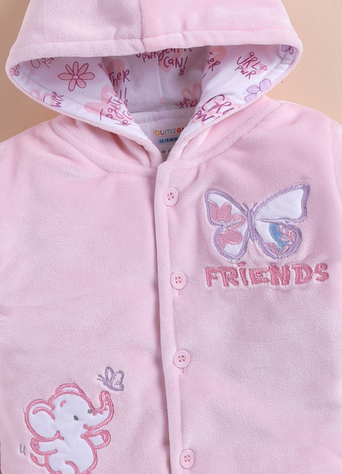 Bumzee Baby Pink Embroidered Winter Set, Full Sleeves, Velvet
