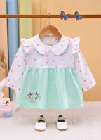Bumzee Green & White Graphic Print Frock, Full Sleeves, 100% Cotton
