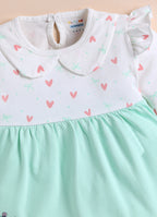 Bumzee Green & White Graphic Print Frock, Full Sleeves, 100% Cotton