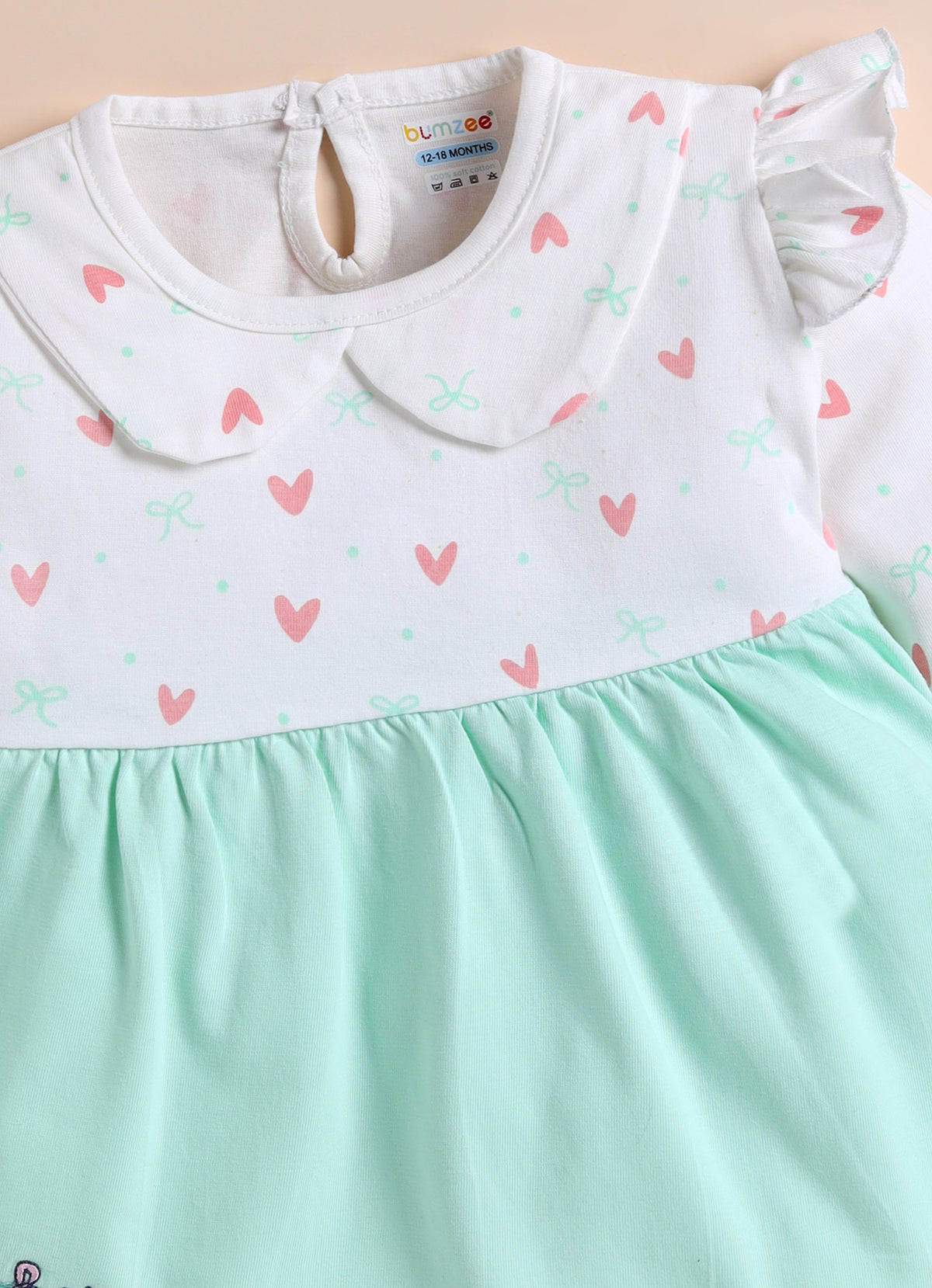 Bumzee Green & White Graphic Print Frock, Full Sleeves, 100% Cotton