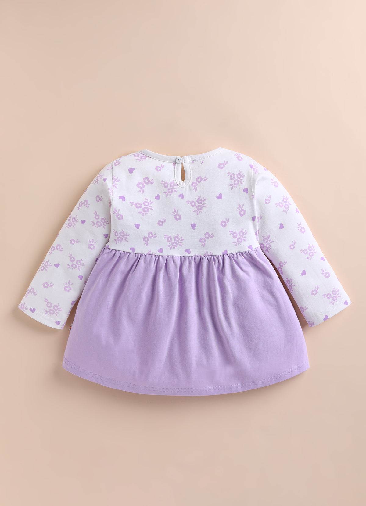 Bumzee Lavender & White Floral Print Frock, Full Sleeves, 100% Cotton