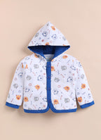 Bumzee White & Royal Blue Animal Print Winter Set, Full Sleeves, Cotton Padded