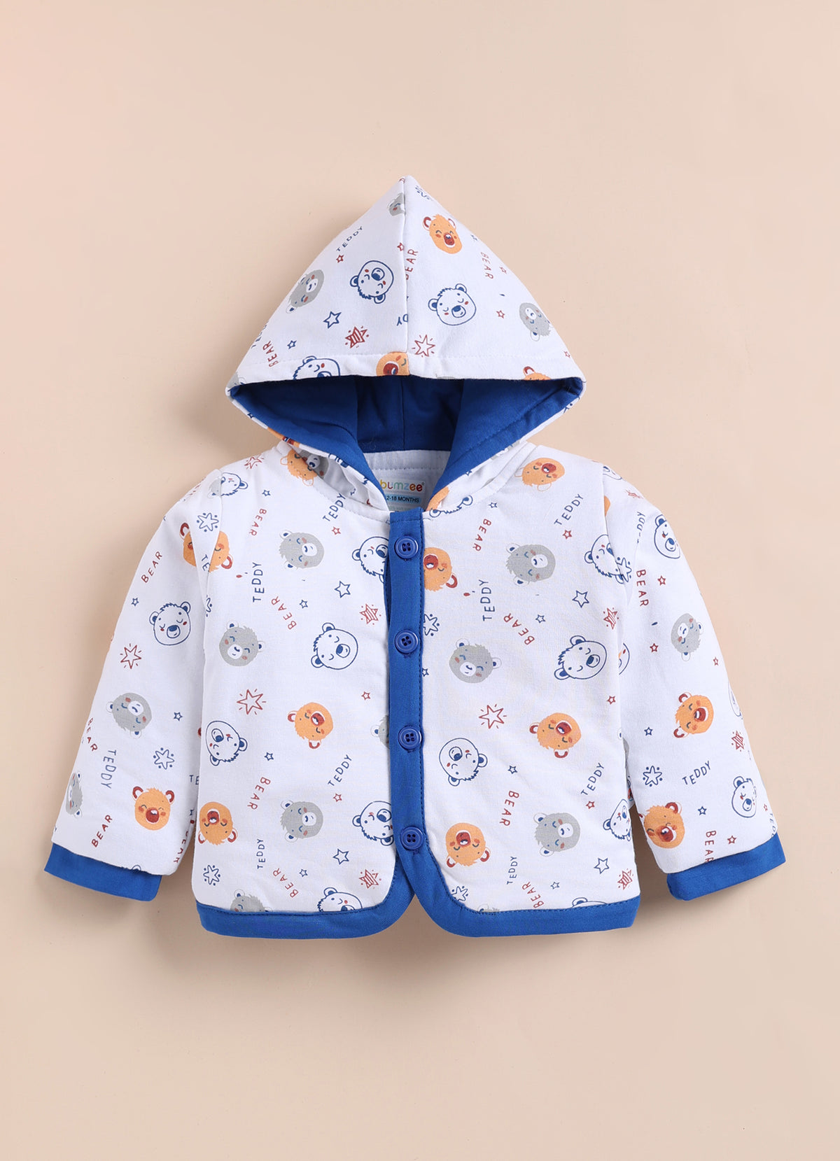 Bumzee White & Royal Blue Animal Print Winter Set, Full Sleeves, Cotton Padded