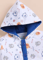 Bumzee White & Royal Blue Animal Print Winter Set, Full Sleeves, Cotton Padded