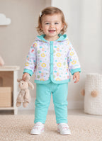 Bumzee White & Blue Animal Print Winter Set, Full Sleeves, Cotton Padded