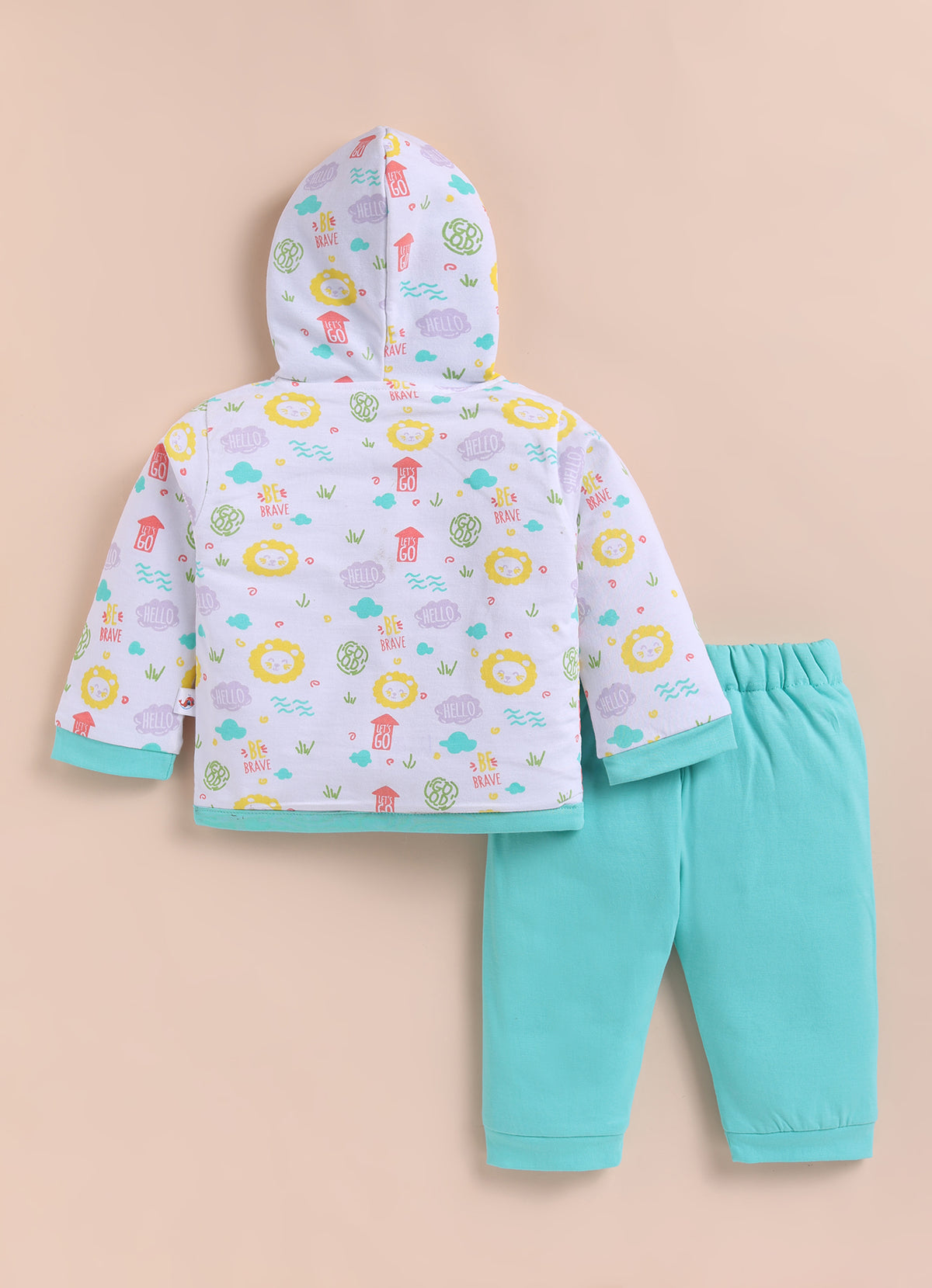 Bumzee White & Blue Animal Print Winter Set, Full Sleeves, Cotton Padded