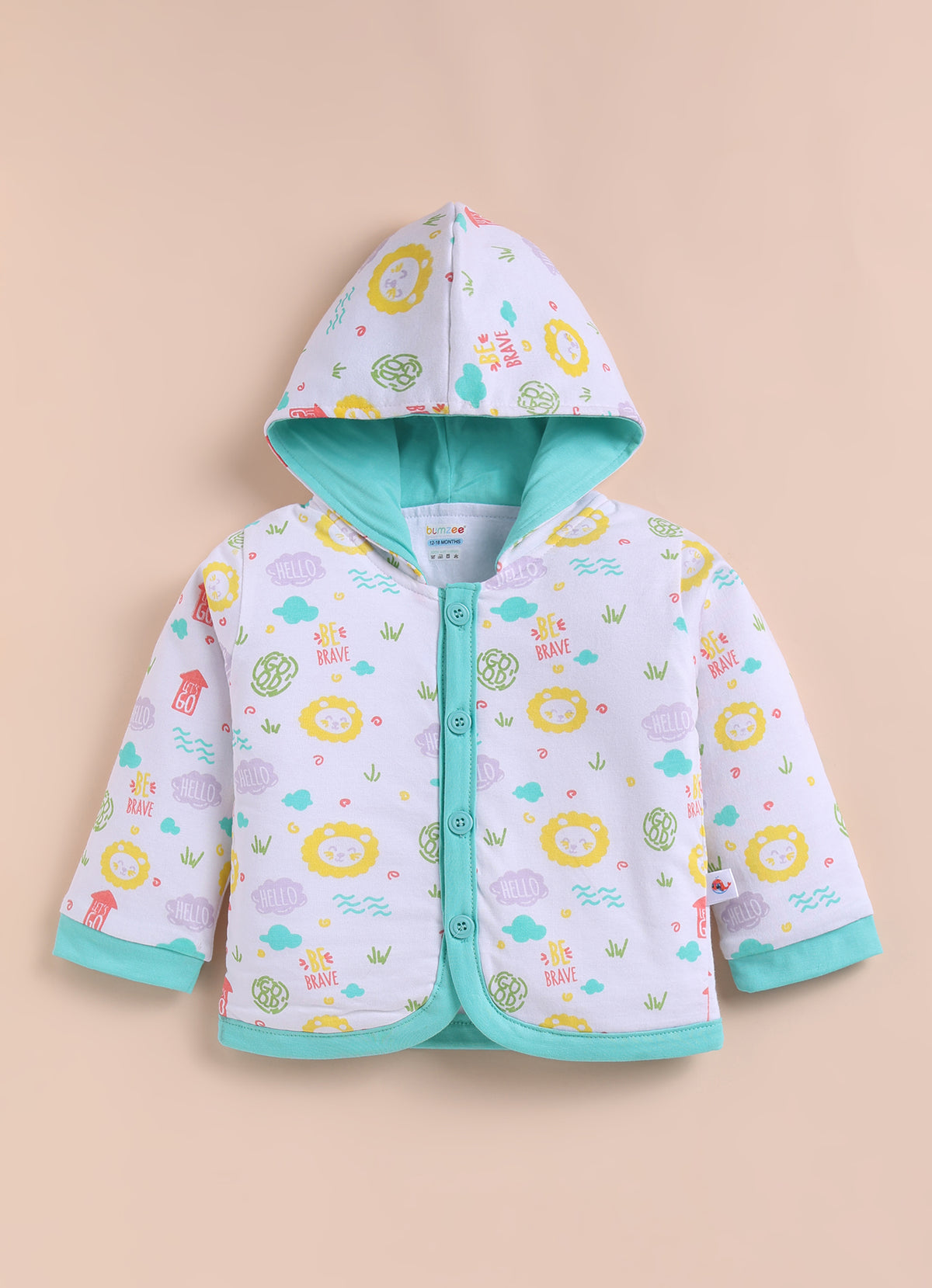 Bumzee White & Blue Animal Print Winter Set, Full Sleeves, Cotton Padded