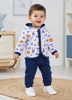 Bumzee White & Navy Animal Print Winter Set, Full Sleeves, Cotton Padded