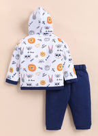 Bumzee White & Navy Animal Print Winter Set, Full Sleeves, Cotton Padded