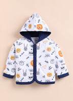 Bumzee White & Navy Animal Print Winter Set, Full Sleeves, Cotton Padded