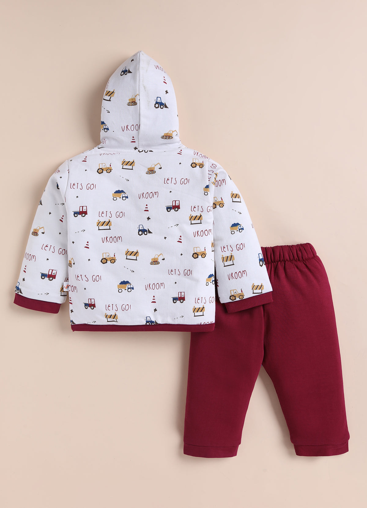 Bumzee White & Red Graphic Print Winter Set, Full Sleeves, Cotton Padded