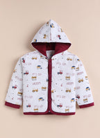 Bumzee White & Red Graphic Print Winter Set, Full Sleeves, Cotton Padded