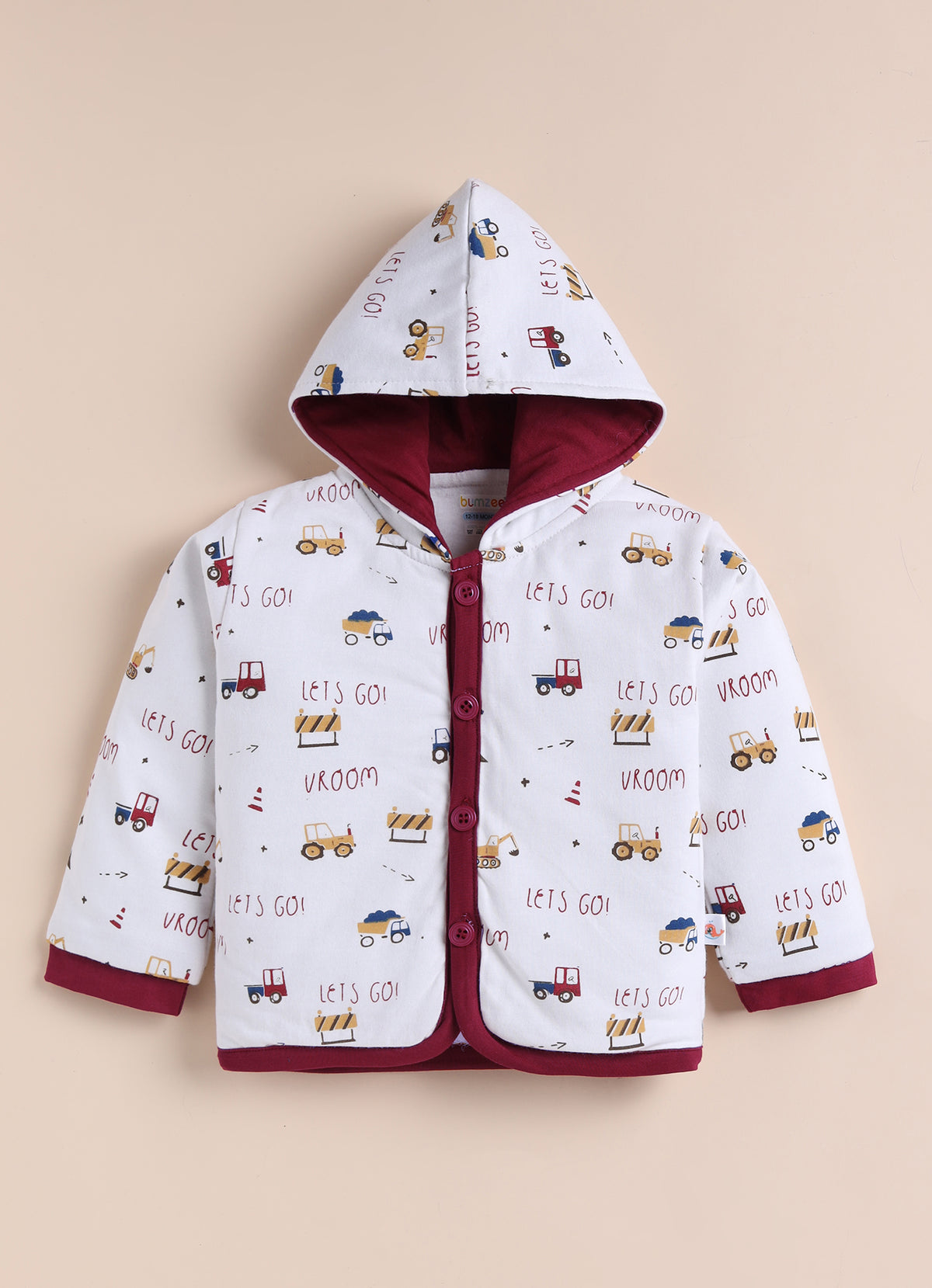 Bumzee White & Red Graphic Print Winter Set, Full Sleeves, Cotton Padded