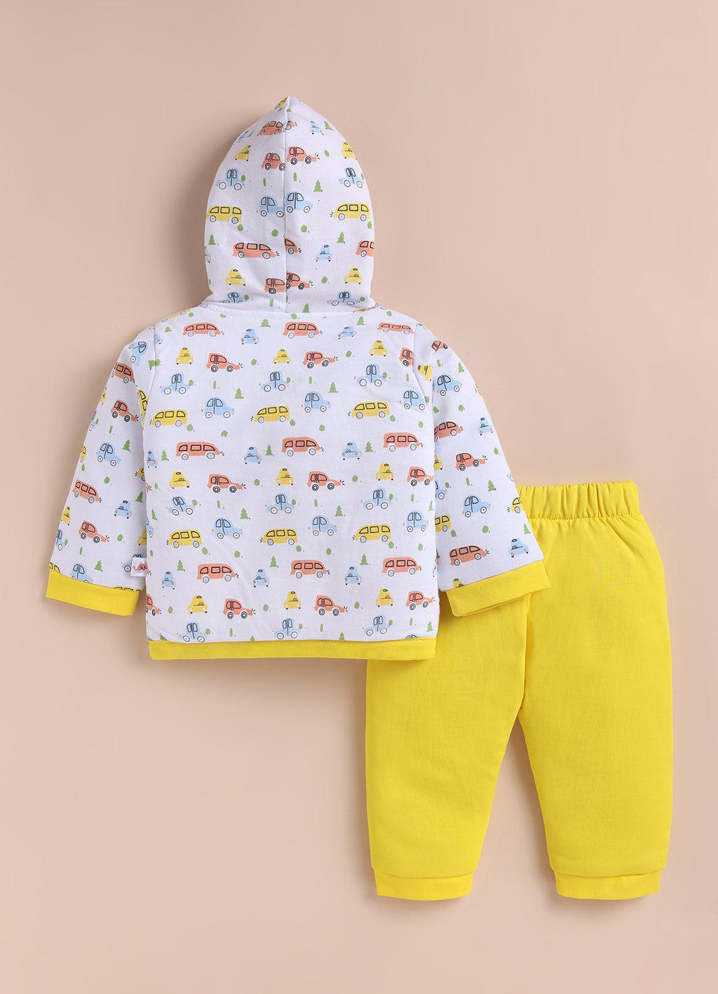 Bumzee White & Yellow Graphic Print Winter Set, Full Sleeves, Cotton Padded