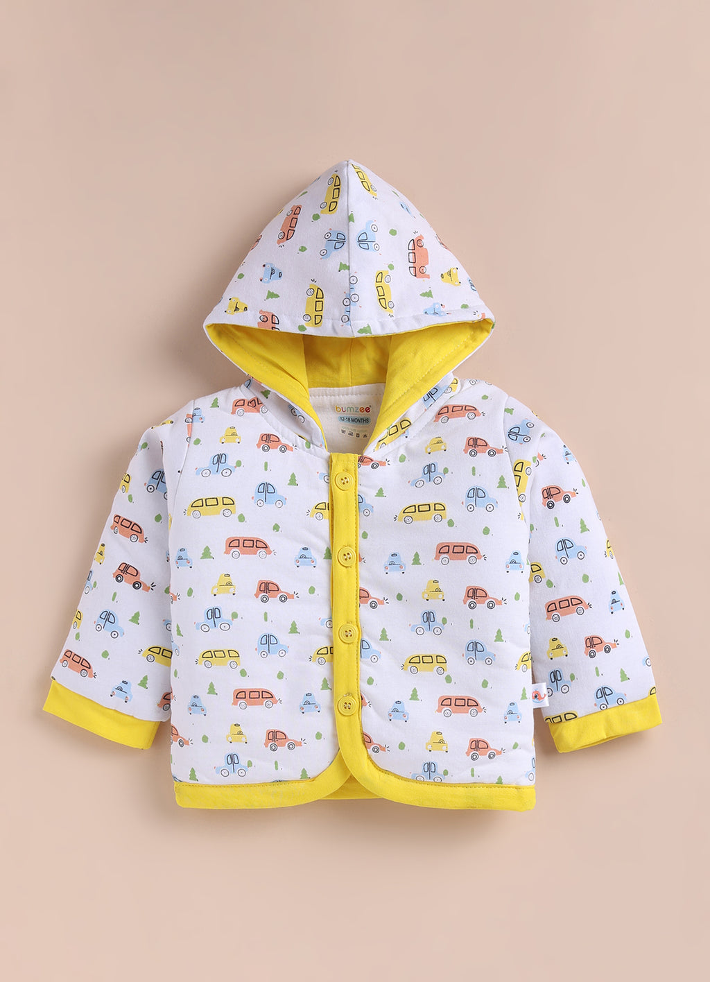 Bumzee White & Yellow Graphic Print Winter Set, Full Sleeves, Cotton Padded