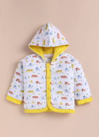 Bumzee White & Yellow Graphic Print Winter Set, Full Sleeves, Cotton Padded