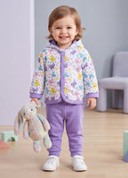 Bumzee White & Lavender Animal Print Winter Set, Full Sleeves, Cotton Padded