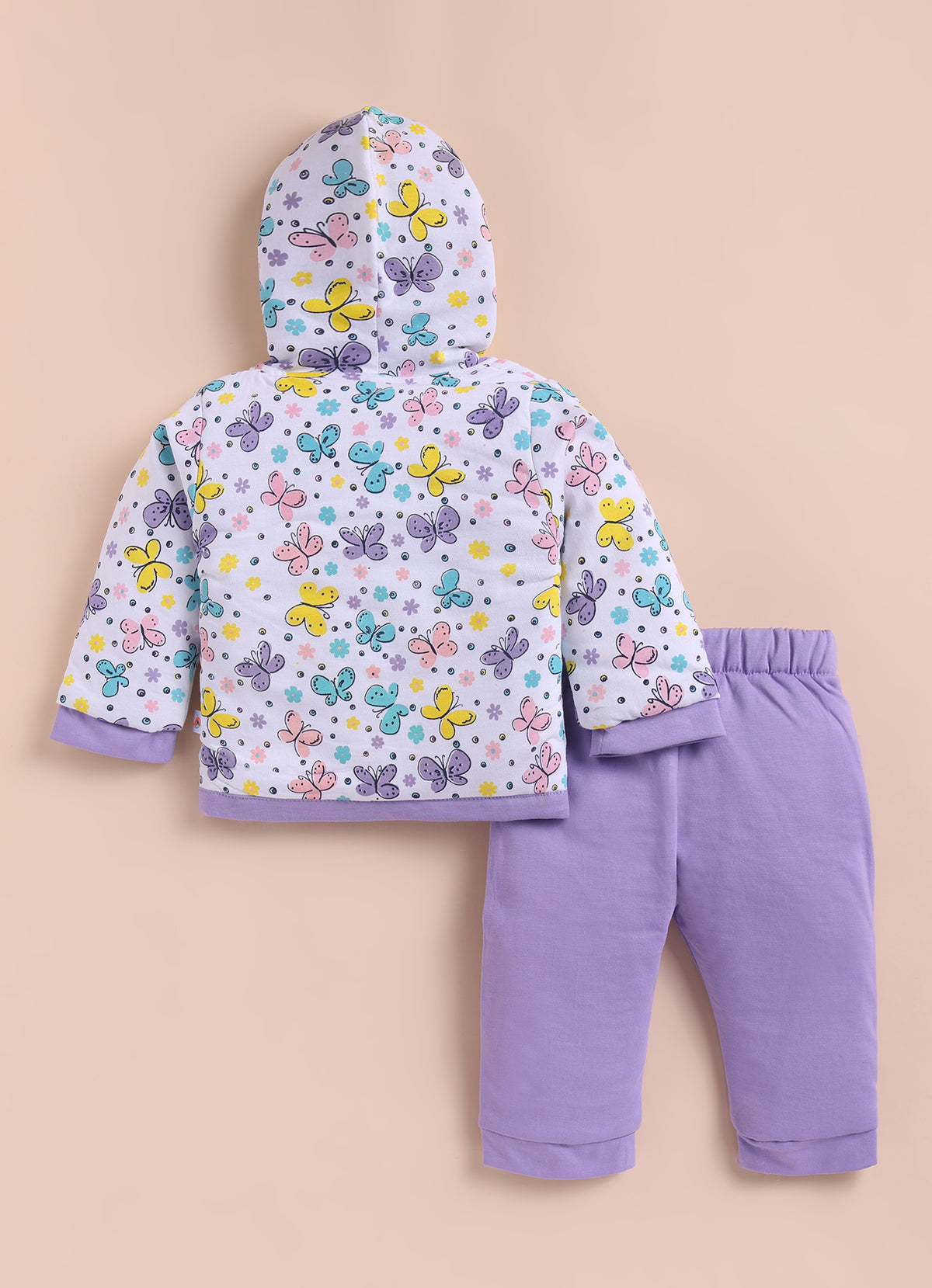 Bumzee White & Lavender Animal Print Winter Set, Full Sleeves, Cotton Padded