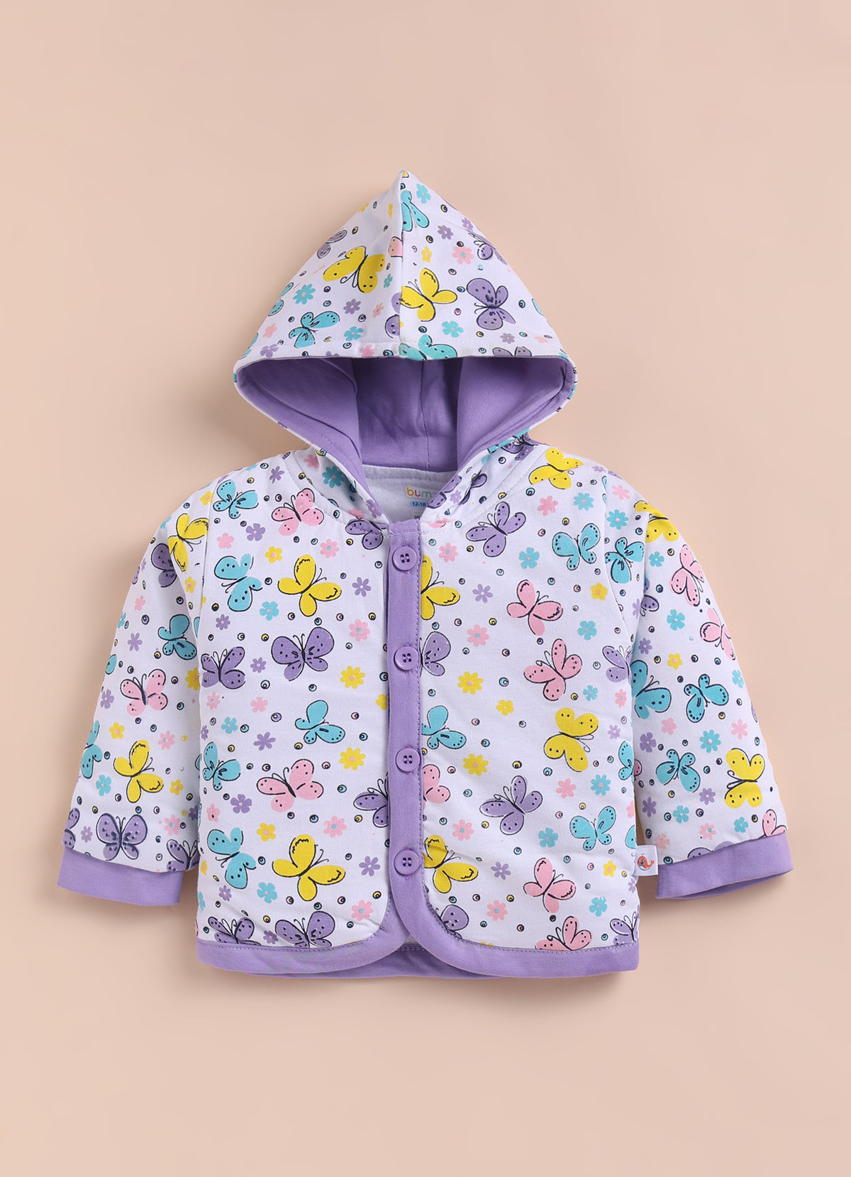 Bumzee White & Lavender Animal Print Winter Set, Full Sleeves, Cotton Padded