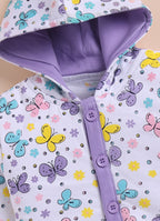 Bumzee White & Lavender Animal Print Winter Set, Full Sleeves, Cotton Padded