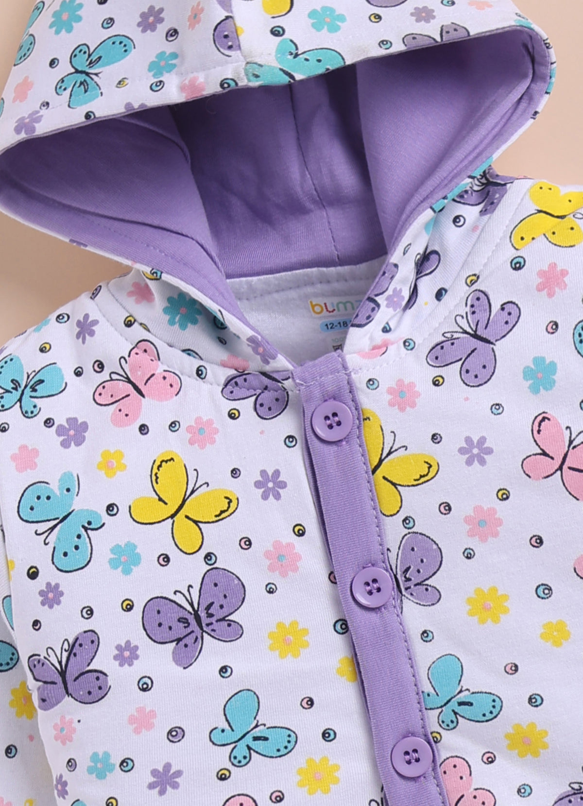Bumzee White & Lavender Animal Print Winter Set, Full Sleeves, Cotton Padded