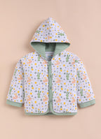 Bumzee White & Green Animal Print Winter Set, Full Sleeves, Cotton Padded