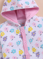 Bumzee White & Baby Pink Floral Print Winter Set, Full Sleeves, Cotton Padded
