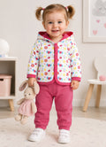 Bumzee White & Coral Graphic Print Winter Set, Full Sleeves, Cotton Padded