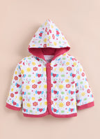 Bumzee White & Coral Graphic Print Winter Set, Full Sleeves, Cotton Padded