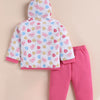 Bumzee White & Pink Floral Print Winter Set, Full Sleeves, Cotton Padded