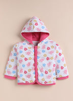 Bumzee White & Pink Floral Print Winter Set, Full Sleeves, Cotton Padded