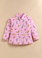 Bumzee Pink Graphic Print Nightsuit, Full Sleeves, 100% Cotton