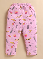 Bumzee Pink Graphic Print Nightsuit, Full Sleeves, 100% Cotton