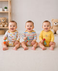 Bumzee Yellow & White Animal Print Bodysuit, Pack of 3, Full Sleeves, 100% Cotton (Style Peb11723)